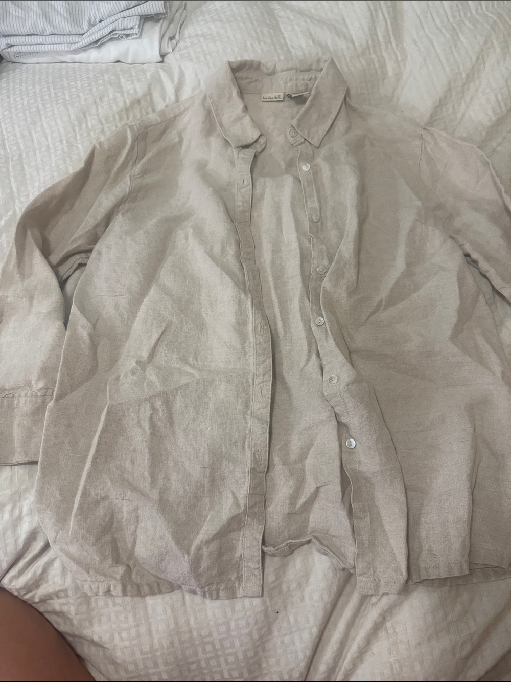Lightweight Linen Button-Front Blouse in Neutral Beige